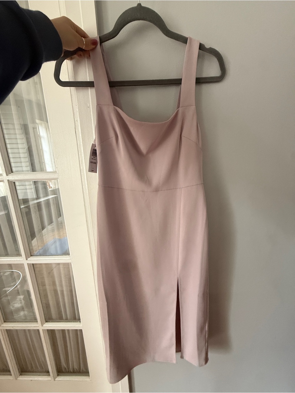 Aritzia Blush Pink Square-Neck Midi Dress with Front Slit